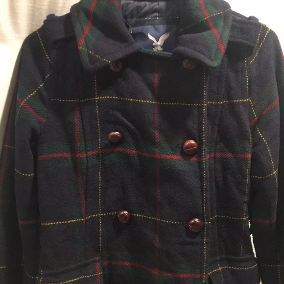 American Eagle Plaid Pea Coat - Picture 5 of 6